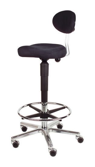 B�rostuhl Leitnertwist in Hochausf�hrung mit Sattelsitz, Fu�ring und Gleitern anstatt Rollen.
