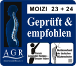 Moizi 23 und Moizi 24: Gepr&uuml;ft und empfohlen vom Forum: Gesunder R&uuml;cken - besser leben e.V. und dem Bundesverband der deutschen R&uuml;ckenschulen (BdR) e.V. Weitere Infos bei: AGR e.V., Pf. 103, 27443 Selsingen, Tel. 04284/92 69 990, www.agr-ev.de 