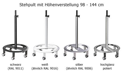 Stehpult Drive von Officeplus: Gestellfarben.<br>Bitte beachten Sie, dass es durch die Bildschirmdarstellung zu Farbabweichungen kommen kann.
