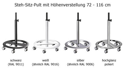 Steh-Sitz-pult Drive von Officeplus: Gestellfarben.<br>Bitte beachten Sie, dass es durch die Bildschirmdarstellung zu Farbabweichungen kommen kann.