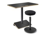 Arbeitstisch ONGO SPARK, kleiner höhenverstellbarer Arbeitsplatz in schwarz mit eingehängtem Hocker Free